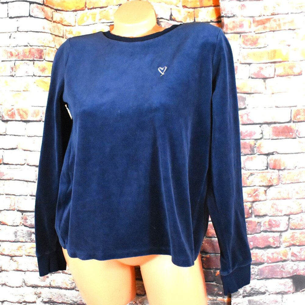 Victorias Secret Medium Crushed Velvet Sweater Open Back Navy Blue Pullover